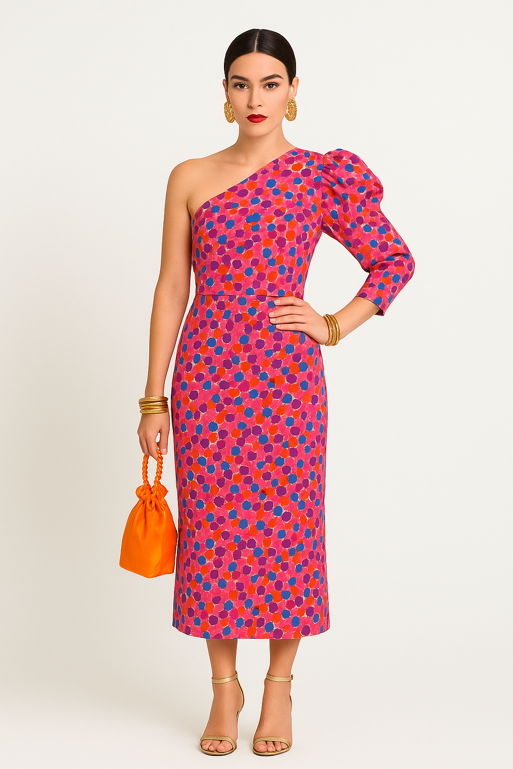 Celestia – One-Shoulder Ruched Midi Dress