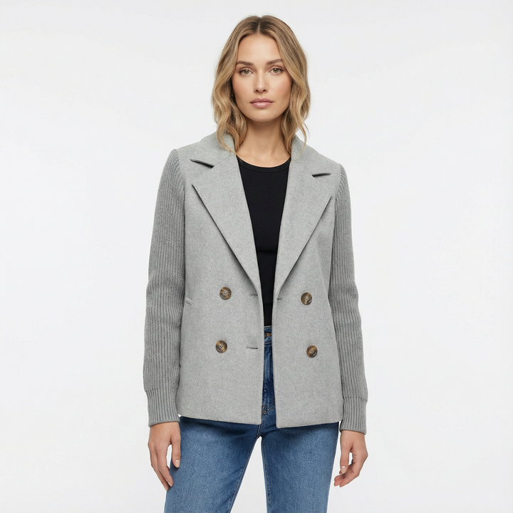 Megan Knit-Sleeve Blazer – Soft Textured Contrast Design