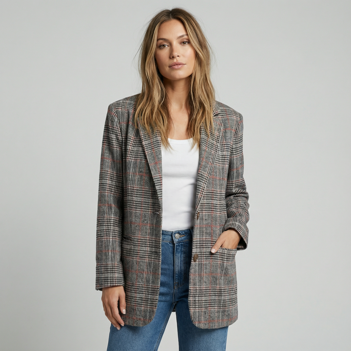 Heather Check Pattern Blazer - Tailored Structured Design