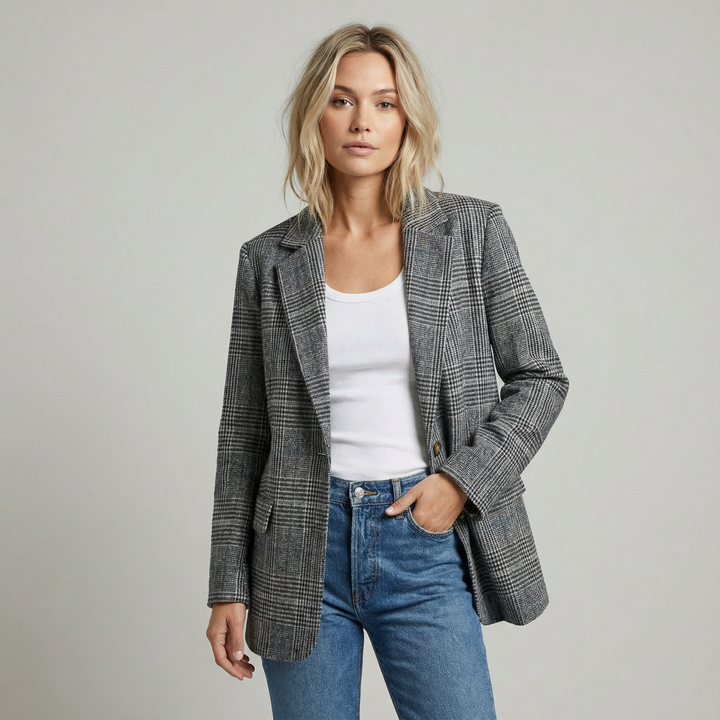 Heather Check Pattern Blazer - Tailored Structured Design