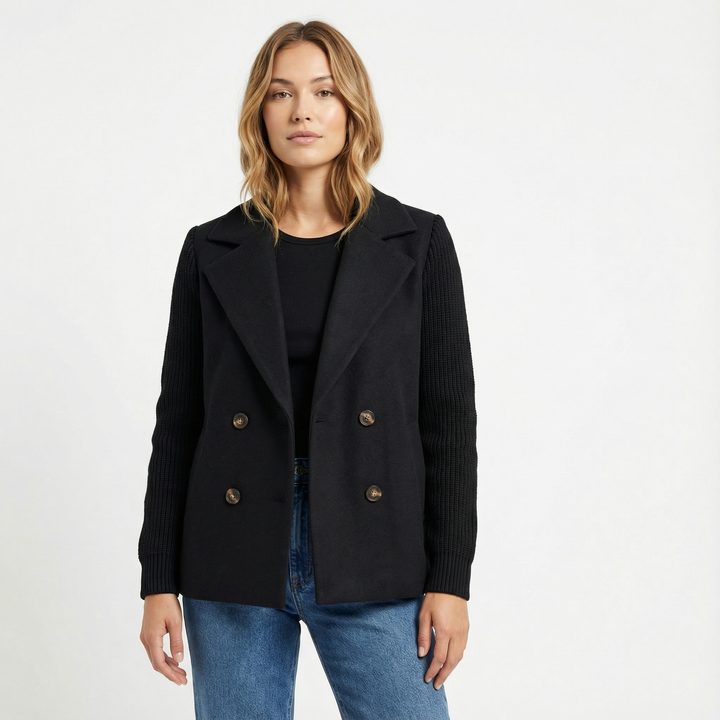 Megan Knit-Sleeve Blazer – Soft Textured Contrast Design