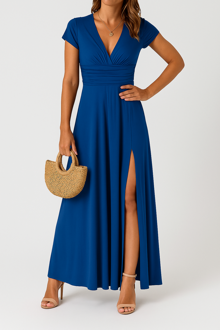 Giulia – Elegant Long Dress with V-Neck and High Waist