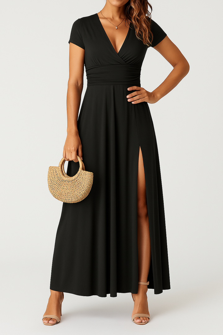 Giulia – Elegant Long Dress with V-Neck and High Waist