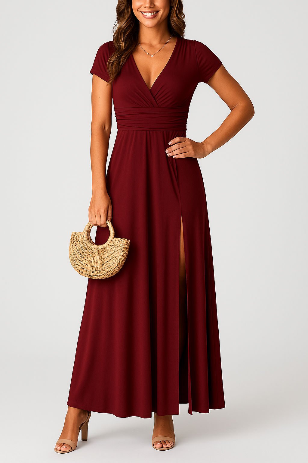 Giulia – Elegant Long Dress with V-Neck and High Waist