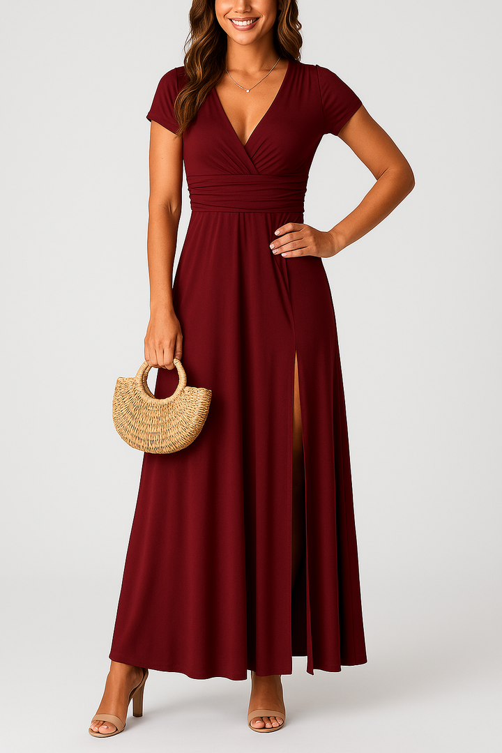 Giulia – Elegant Long Dress with V-Neck and High Waist