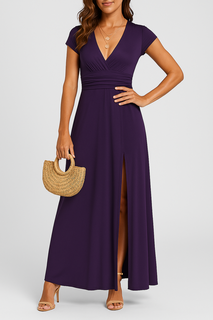 Giulia – Elegant Long Dress with V-Neck and High Waist