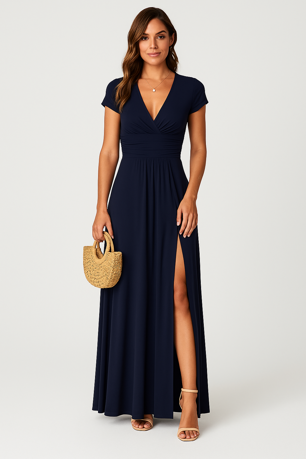 Giulia – Elegant Long Dress with V-Neck and High Waist