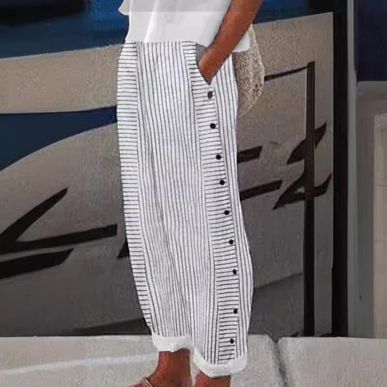 Sera™ | Striped Pants with Buttons
