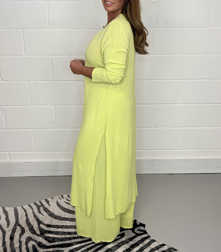 Talia - V-Neck Slit Casual Two-Piece Set