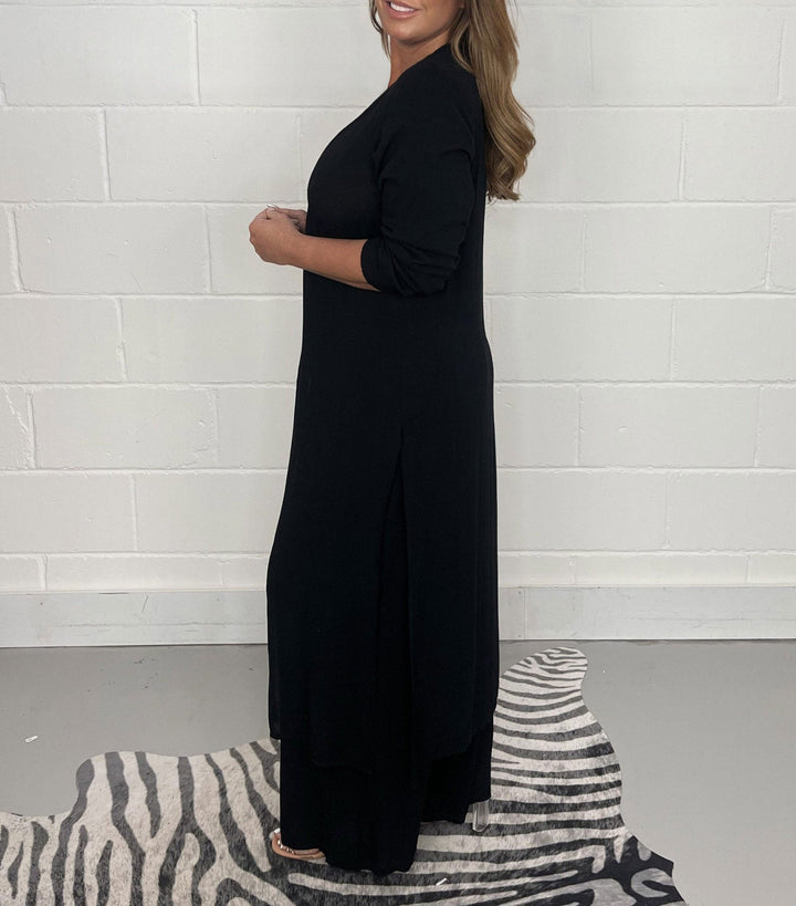 Talia - V-Neck Slit Casual Two-Piece Set