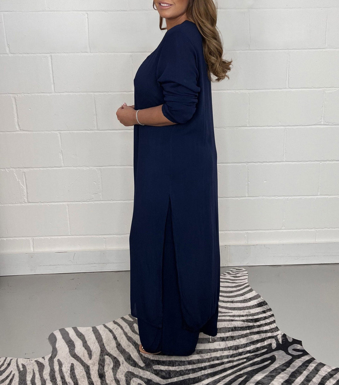 Talia - V-Neck Slit Casual Two-Piece Set