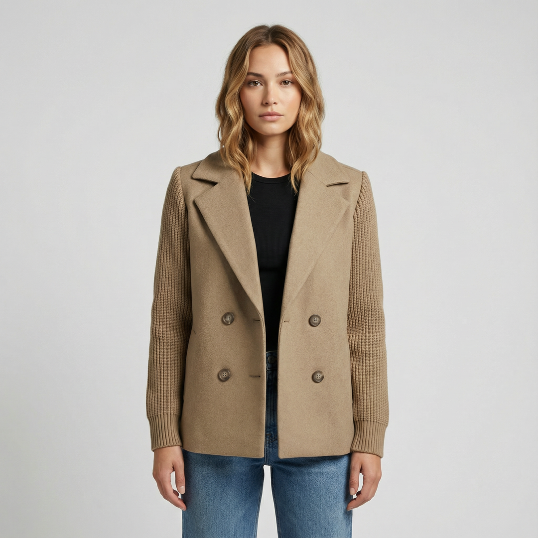 Megan Knit-Sleeve Blazer – Soft Textured Contrast Design