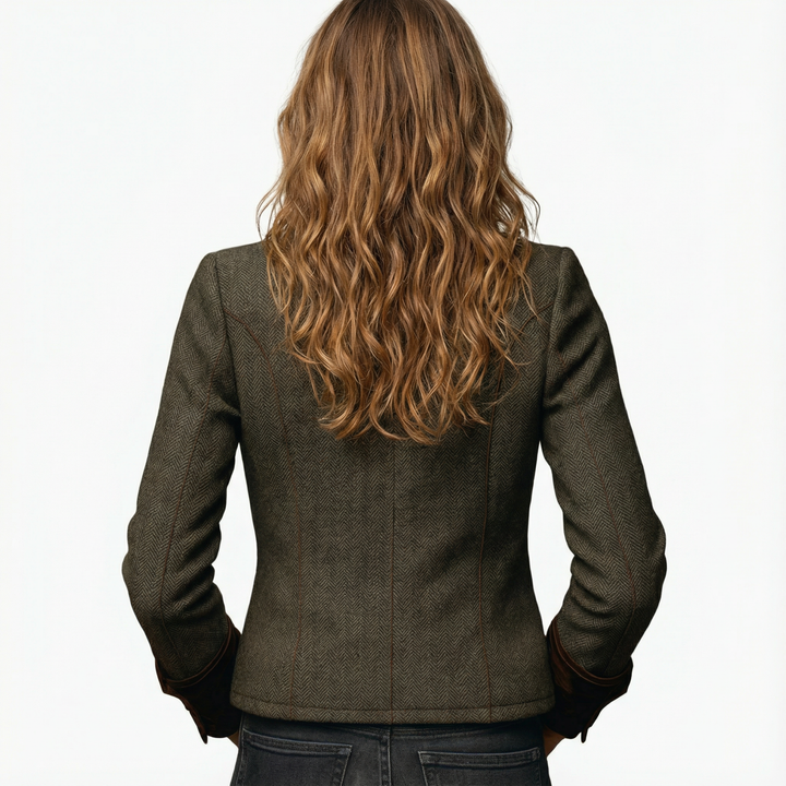 Andrée Tweed Blazer – Herringbone Texture With Velvet Trim